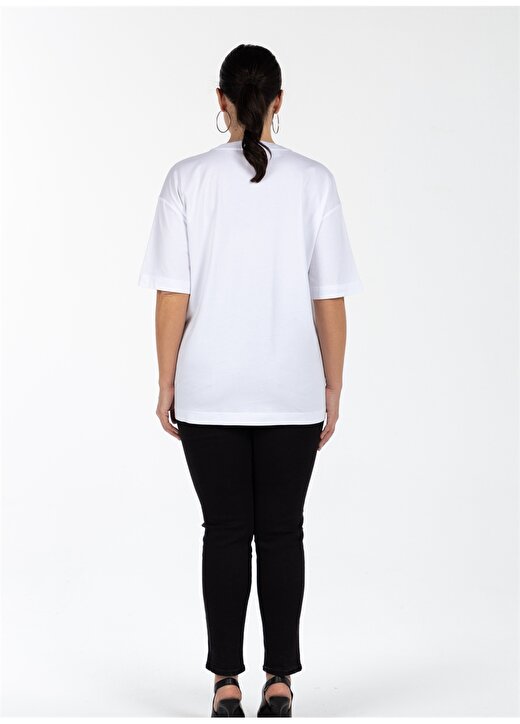 Luokk Yuvarlak Yaka Düz Beyaz Kadın T-Shirt DORY 4