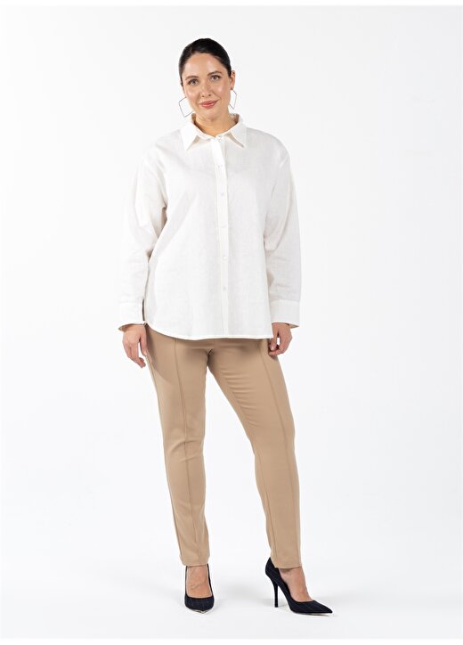 Luokk Rahat Gömlek Yaka Düz Beyaz Kadın Gömlek KINSEY 1
