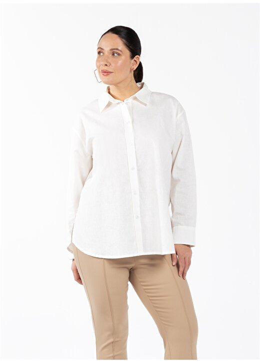 Luokk Rahat Gömlek Yaka Düz Beyaz Kadın Gömlek KINSEY 3