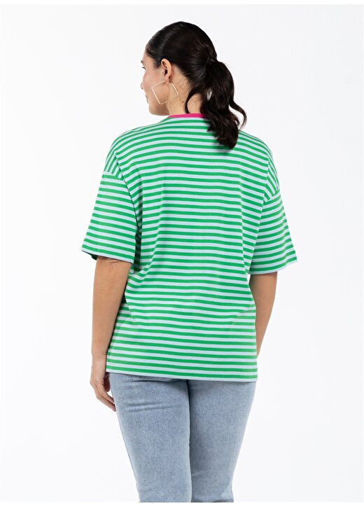 Luokk Yuvarlak Yaka Çizgili Yeşil Kadın T-Shirt MILA 3