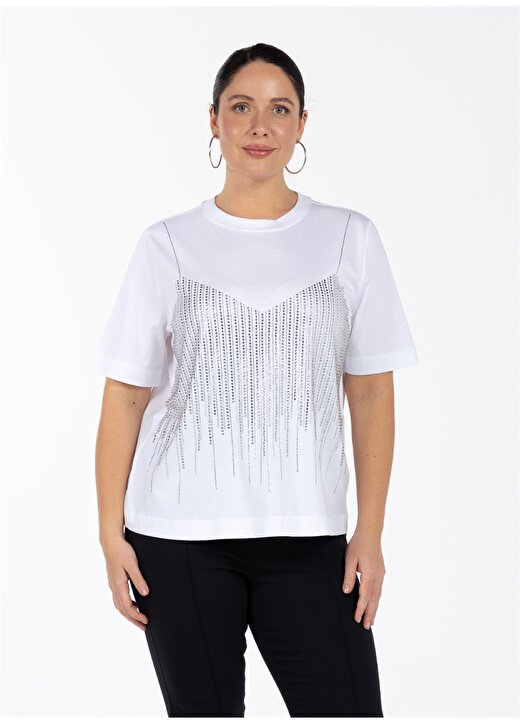 Luokk Yuvarlak Yaka Düz Beyaz Kadın T-Shirt TOMYRIS 1