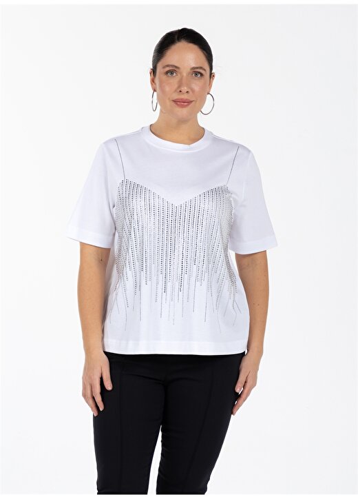 Luokk Yuvarlak Yaka Düz Beyaz Kadın T-Shirt TOMYRIS 2
