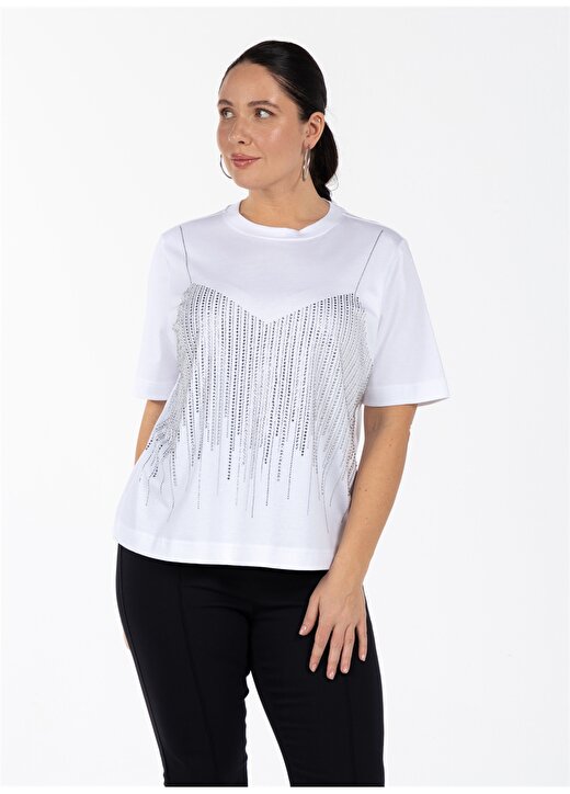 Luokk Yuvarlak Yaka Düz Beyaz Kadın T-Shirt TOMYRIS 3