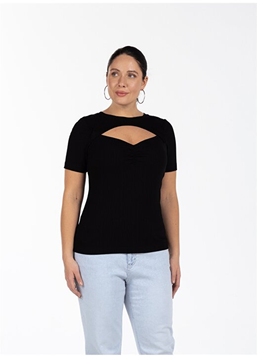 Luokk Yuvarlak Yaka Düz Siyah Kadın T-Shirt VANESSA 1