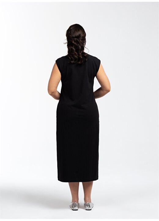 Luokk Yuvarlak Yaka Düz Siyah Midi Kadın Elbise ASTRID 3