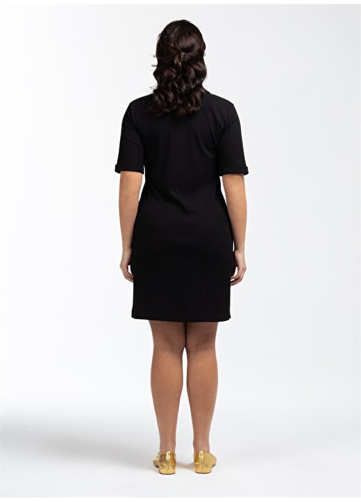 Luokk Polo Yaka Düz Siyah Kadın Elbise CARRIE 4