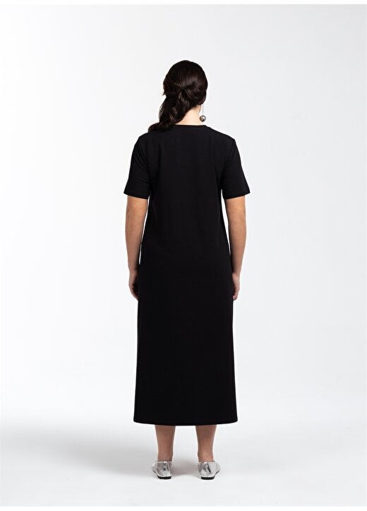 Luokk Yuvarlak Yaka Düz Siyah Midi Kadın Elbise KATHY 3