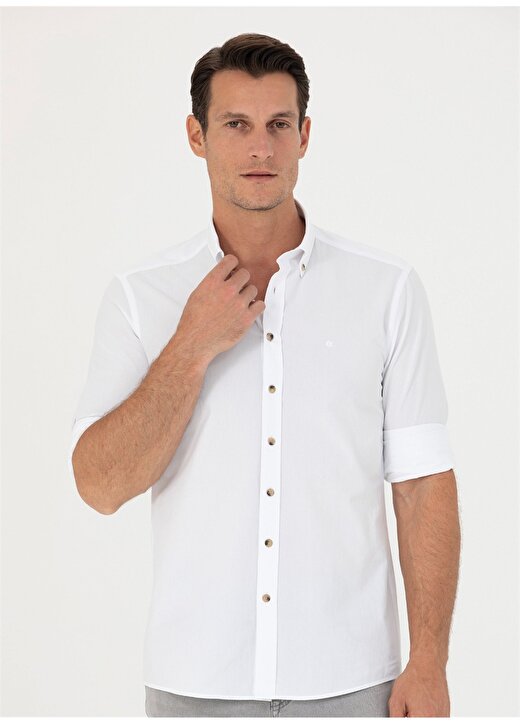 Cacharel Slim Fit Gömlek Yaka Düz Beyaz Erkek Gömlek KOZA 1