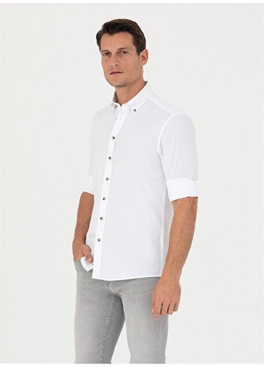 Cacharel Slim Fit Gömlek Yaka Düz Beyaz Erkek Gömlek KOZA 3