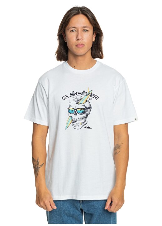 Quiksilver Beyaz Erkek O Yaka Standart Fit Baskılı T-Shirt EQYZT07674_ONE LAST SURF SS 1