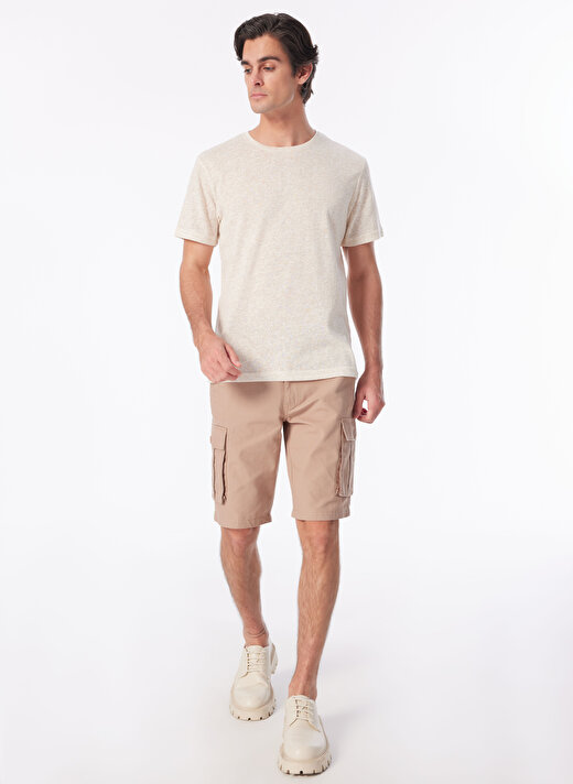 People By Fabrika Bej Erkek Bisiklet Yaka Basic Desenli T-Shirt SPBF4SM-TST5009 4