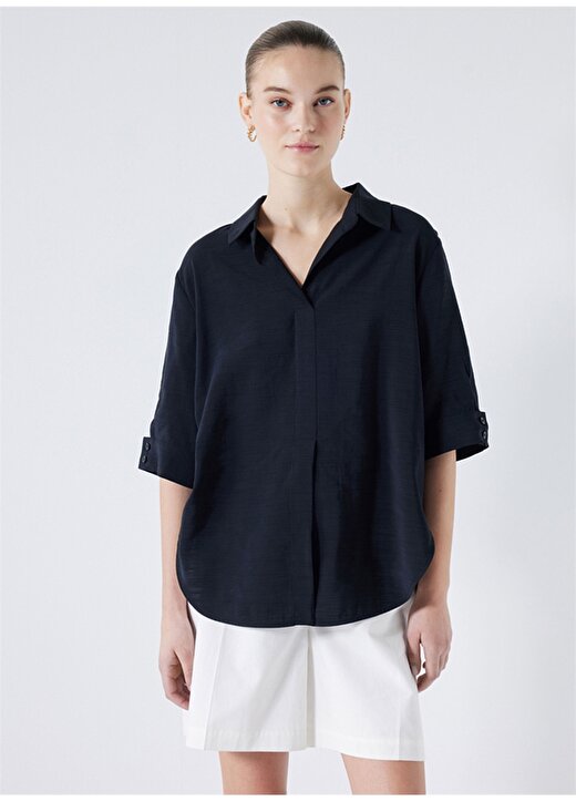 İpekyol Gömlek Yaka Düz Siyah Kadın Bluz IS1240006182001 3
