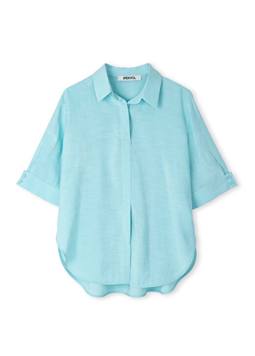 İpekyol Gömlek Yaka Düz Su Yeşili Kadın Bluz IS1240006182BU2 2