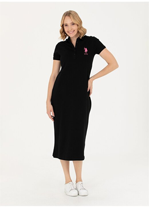 U.S. Polo Assn. Gömlek Yaka Siyah Diz Altı Kadın Elbise MURLIN 1