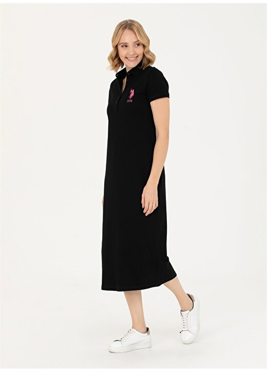 U.S. Polo Assn. Gömlek Yaka Siyah Diz Altı Kadın Elbise MURLIN 3