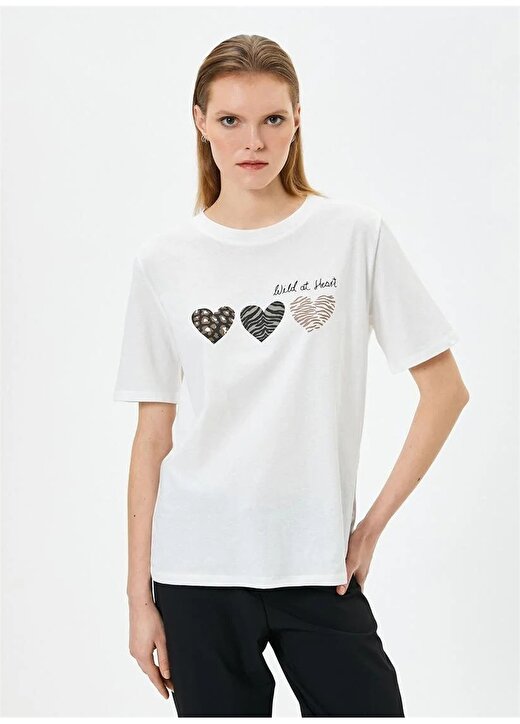 Koton Bisiklet Yaka Beyaz Kadın T-Shirt 4SAK50087EK 4