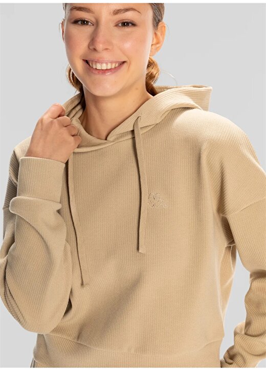 Kappa Bej Kadın Normal Kalıp Sweatshirt 38221TWW6F LOGO ELISE WAFFLE HOODIE 4