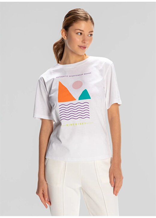 Kappa Beyaz Kadın Yuvarlak Yaka Normal Kalıp T-Shirt 321Y8IW001 SPORT VIOLA T.SHIRT 1