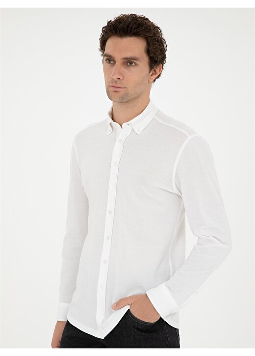 Cacharel Slim Fit Gömlek Yaka Düz Beyaz Erkek Gömlek REMO 3