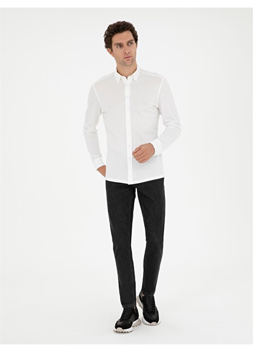 Cacharel Slim Fit Gömlek Yaka Düz Beyaz Erkek Gömlek REMO 4