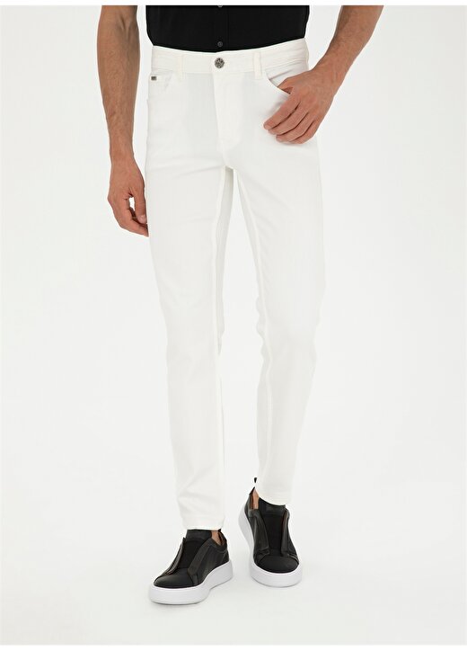 Cacharel Normal Bel Normal Paça Slim Fit Beyaz Erkek Denim Pantolon MARFE 2