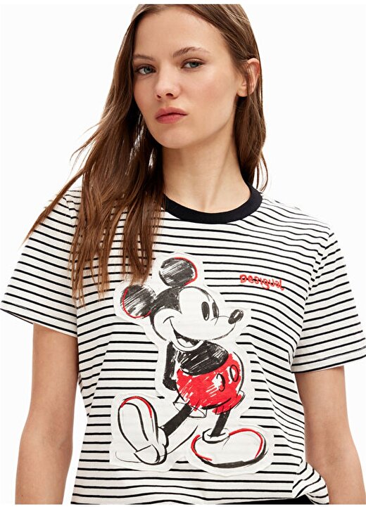Desigual Mickey Mouse Baskılı Yuvarlak Yaka Beyaz Kadın T-Shirt 24SWTK77 3