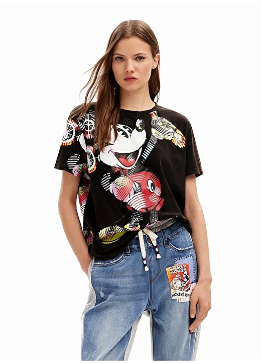 Desigual Mickey Mouse Baskılı Yuvarlak Yaka Kadın T-Shirt 1