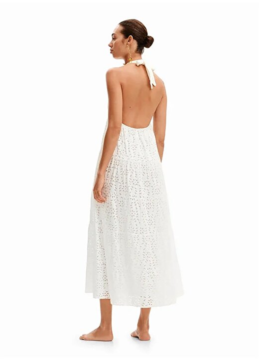 Desigual V Yaka Düz Beyaz Uzun Kadın Elbise 24SWVK46 4