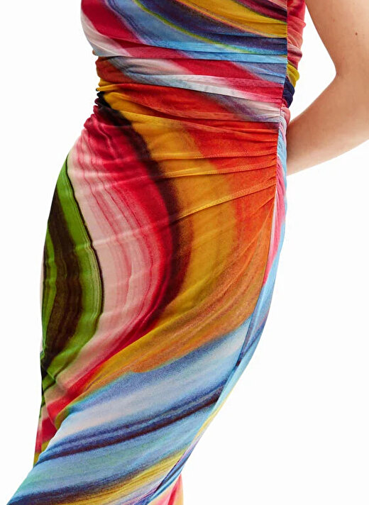 Desigual Yuvarlak Yaka Desenli Çok Renkli Uzun Kadın Elbise 24SWVK67 3