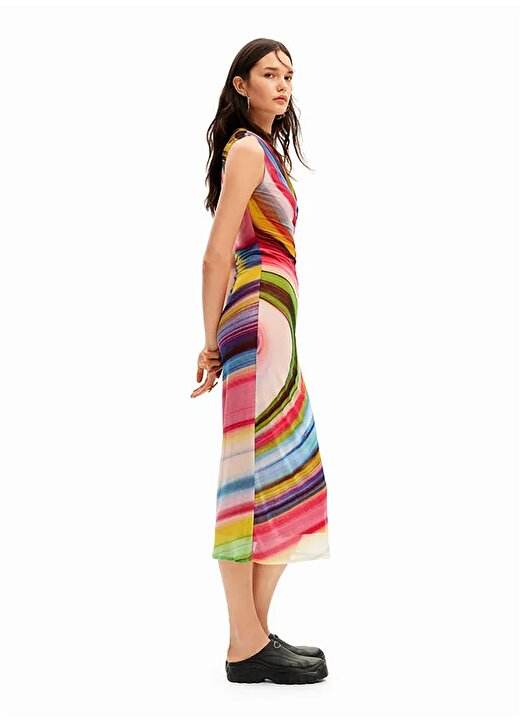 Desigual Yuvarlak Yaka Desenli Çok Renkli Uzun Kadın Elbise 24SWVK67 4