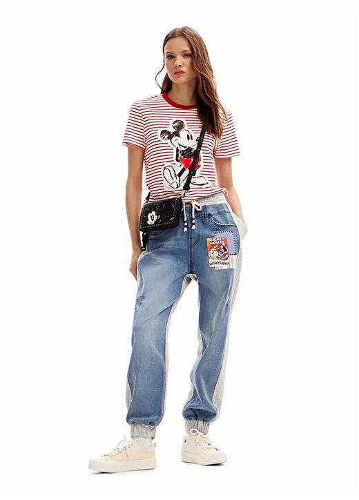 Desigual Mickey Mouse Baskılı Yuvarlak Yaka Siyah Kadın T-Shirt 24SWTK77 1
