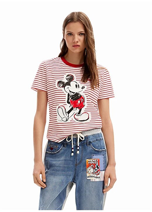 Desigual Mickey Mouse Baskılı Yuvarlak Yaka Siyah Kadın T-Shirt 24SWTK77 2