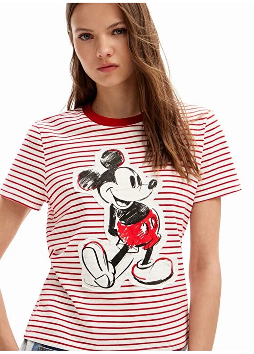 Desigual Mickey Mouse Baskılı Yuvarlak Yaka Siyah Kadın T-Shirt 24SWTK77 3