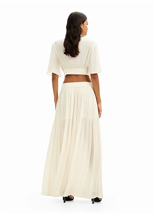 Desigual V Yaka Düz Beyaz Uzun Kadın Elbise 24SWVW24 4