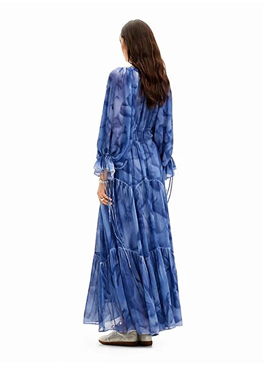 Desigual V Yaka Desenli Mavi Uzun Kadın Elbise 24SWVW49 4