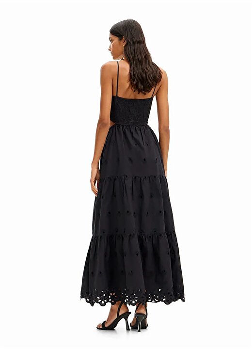 Desigual Kare Yaka Düz Siyah Uzun Kadın Elbise 24SWVW12 4