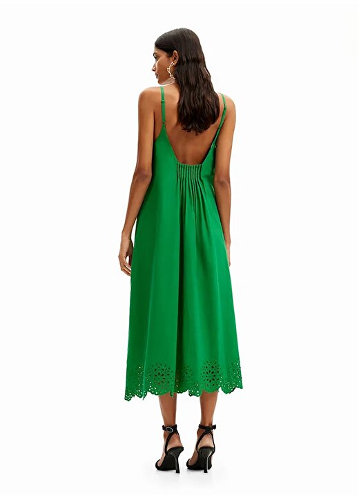 Desigual Kare Yaka Düz Yeşil Uzun Kadın Elbise 24SWVW21 4