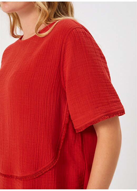 Faik Sönmez Yuvarlak Yaka Kırmızı Kadın Bluz U68150 4
