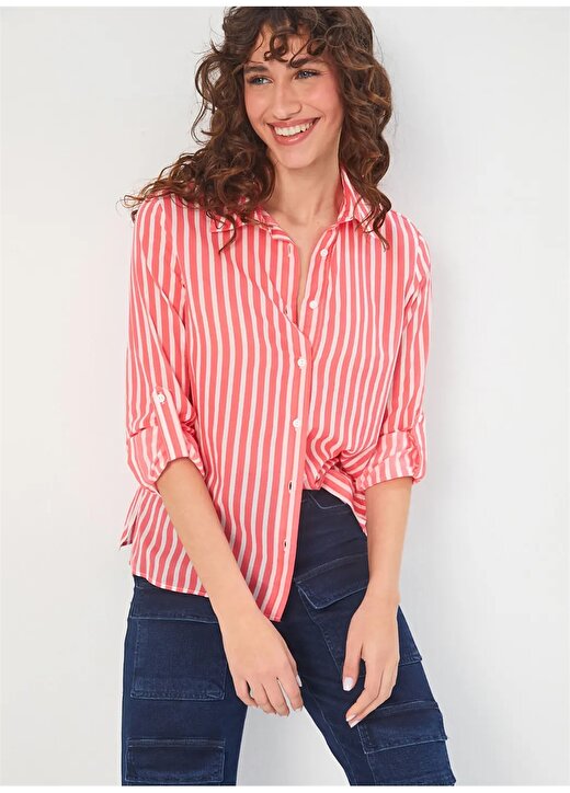 Faik Sönmez Slim Fit Gömlek Yaka Kırmızı Kadın Gömlek U68361 3
