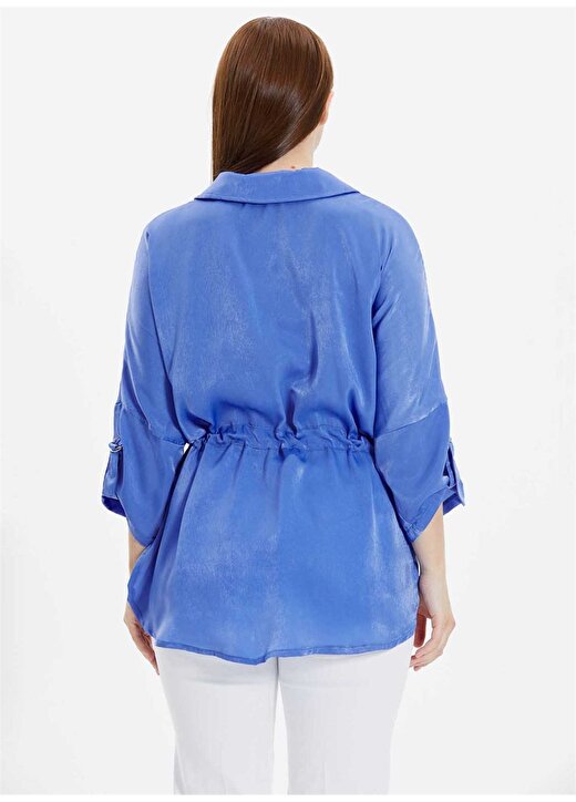 Selen Gömlek Yaka Taşlı Mavi Kadın Bluz 24YSL8830-BB 3