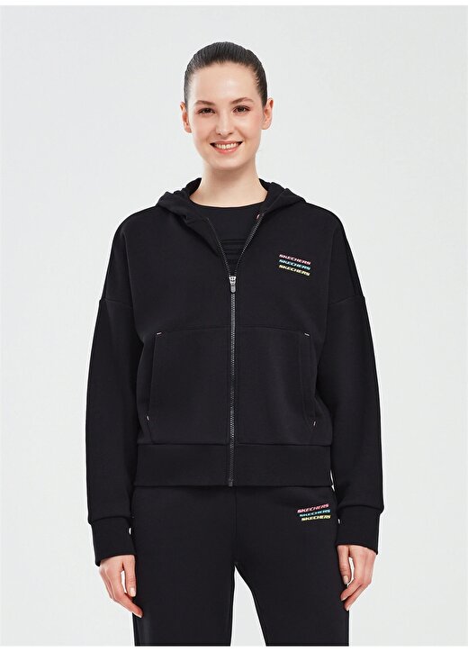 Skechers Siyah Kadın Kapüşon Yaka Normal Kalıp Sweatshirt S232242-001-A Essential W Full Zip 1