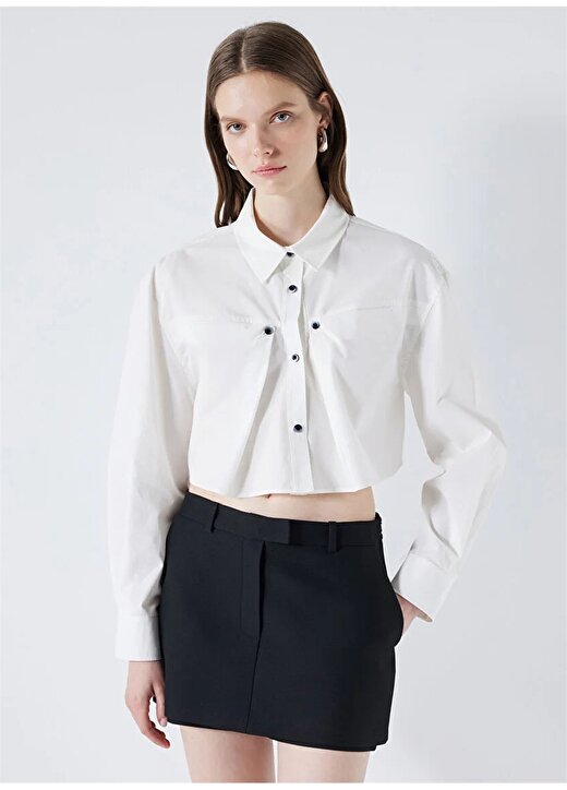 İpekyol Regular Fit Gömlek Yaka Düz Beyaz Kadın Gömlek IS1240025181002 2