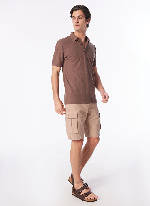 People By Fabrika Kahve Erkek Slim Fit Jakarlı Polo T-Shirt SPBF4SM-TST 5086  3