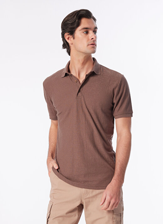 People By Fabrika Kahve Erkek Slim Fit Jakarlı Polo T-Shirt SPBF4SM-TST 5086  4