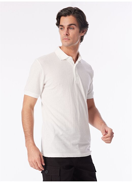 People By Fabrika Beyaz Erkek Slim Fit Jakarlı Polo T-Shirt SPBF4SM-TST 5086 2