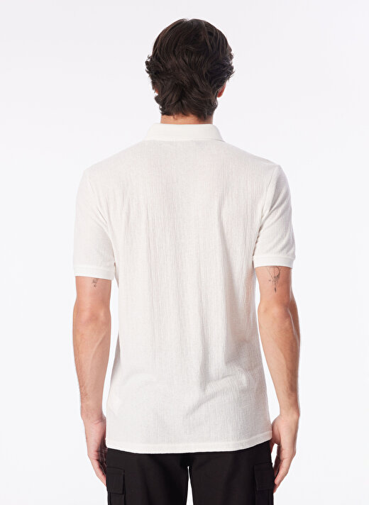 People By Fabrika Beyaz Erkek Slim Fit Jakarlı Polo T-Shirt SPBF4SM-TST 5086  4