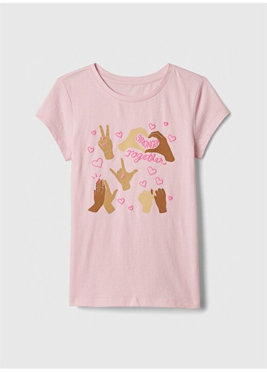Gap Baskılı Pembe Kız Çocuk T-Shirt 886016000 1
