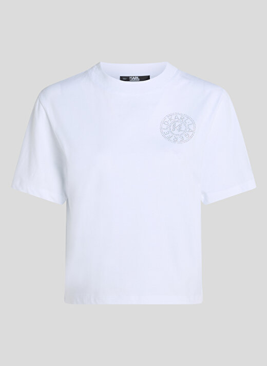 KARL LAGERFELD Yuvarlak Yaka Baskılı Beyaz Kadın T-Shirt 240W1701 1