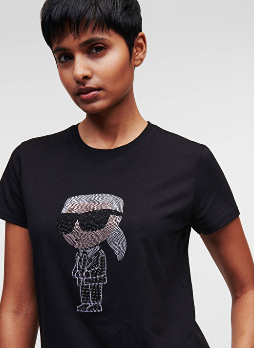 KARL LAGERFELD Yuvarlak Yaka Baskılı Siyah Kadın T-Shirt 230W1770 3