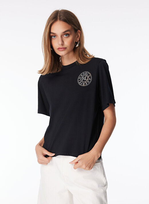 KARL LAGERFELD Yuvarlak Yaka Baskılı Siyah Kadın T-Shirt 240W1701 4